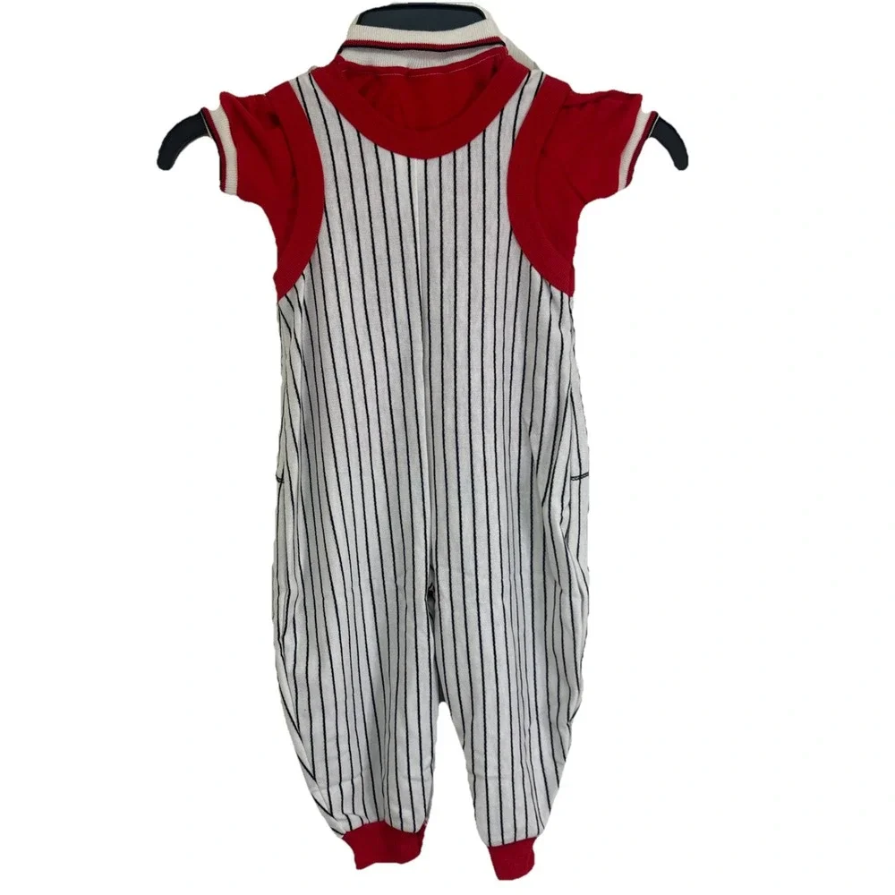 Vintage buster brown 18 months boys 2 piece romper/Polo Shirt baseball theme USA
